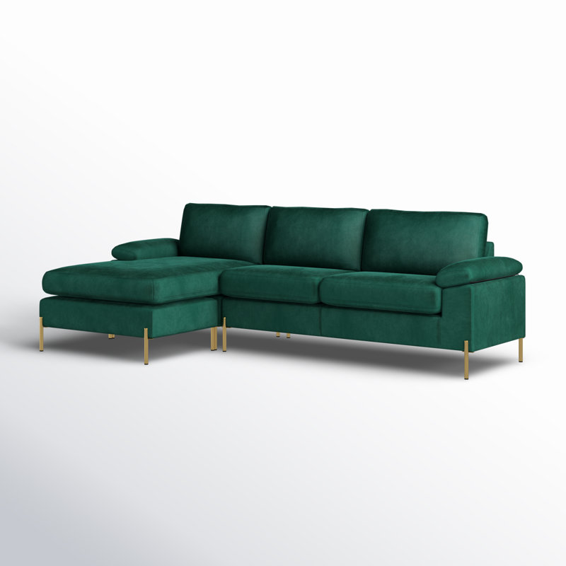 Fluery Velvet L-Shaped Sectional Reversible, Green Velvet
