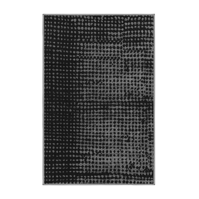 Polyester abstrait tissé à la machine Burgandi / Chenille en gris / noir, Rectangle 5 pi x 7 pi