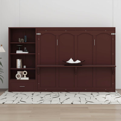 Queen Murphy Bed With Height Adjustable Storage Shelves & 1 Drawer