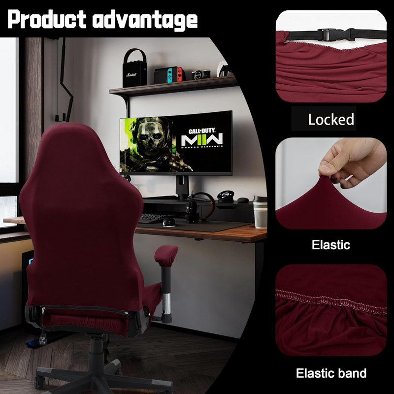 Gaming Chair Covers, Stretchable Office Computer Chair Slipcover Armrest Covers Elastic Seat Protector Office Reclining Racing Game Chair Gray - View #4