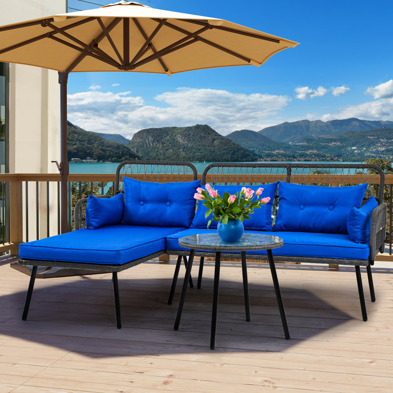 3 - Person Patio Conversation Set with Cushions, Black