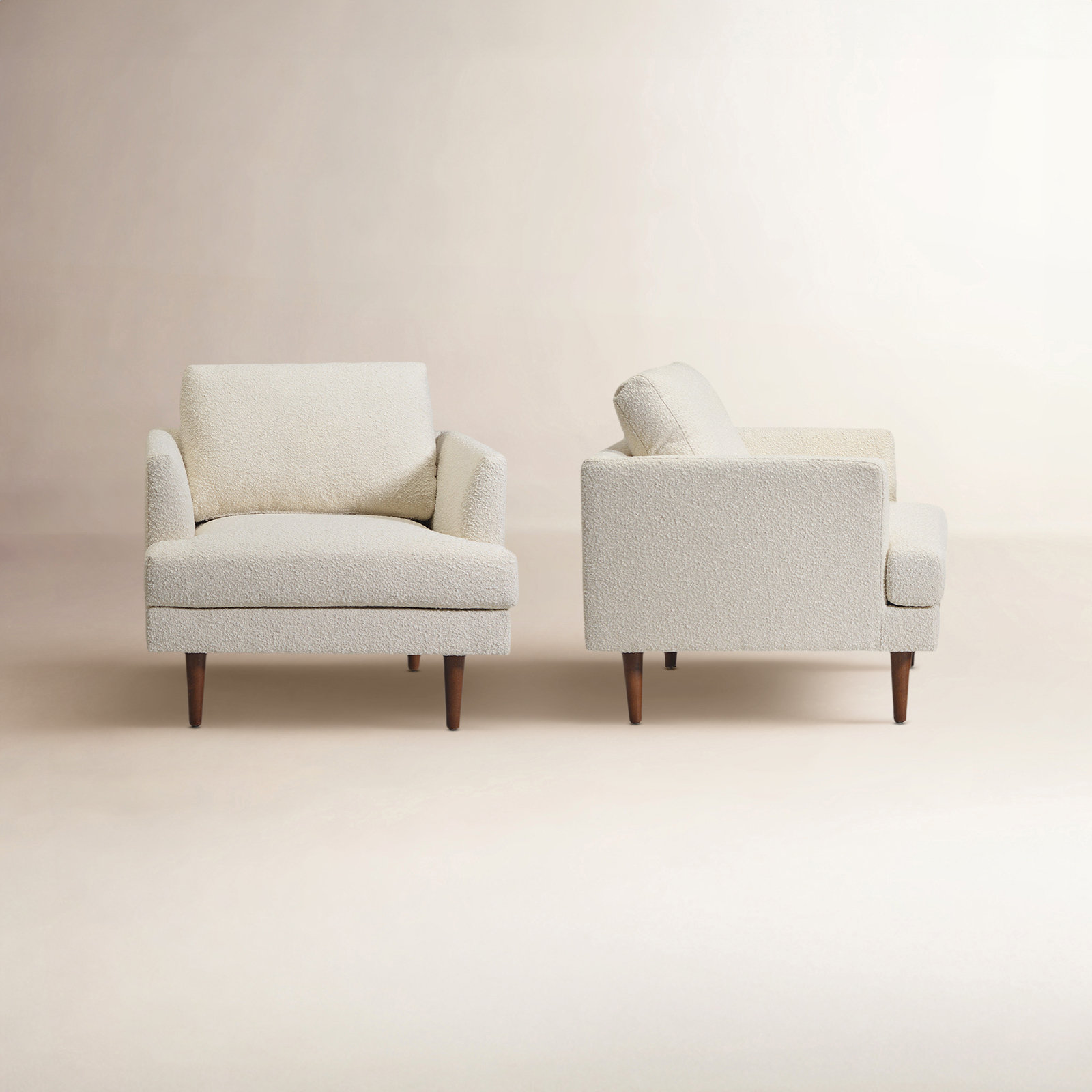 Miller Walnut Armchair, Cream Boucle