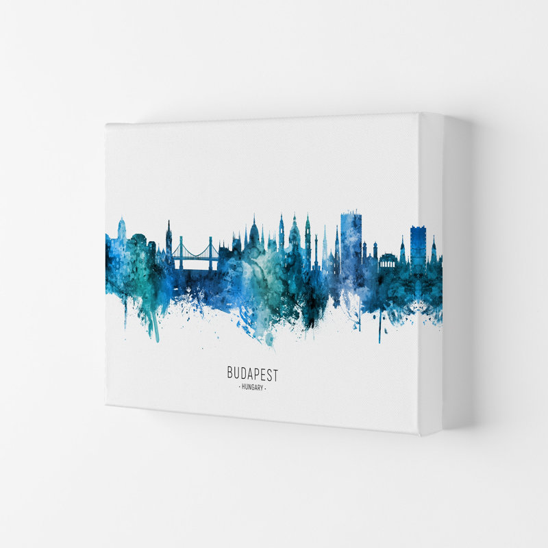 Budapest Hungary Skyline Blue City Name by Michael Tompsett - Print, Wrapped Canvas, 21cm H x 29.7cm W x 4cm D