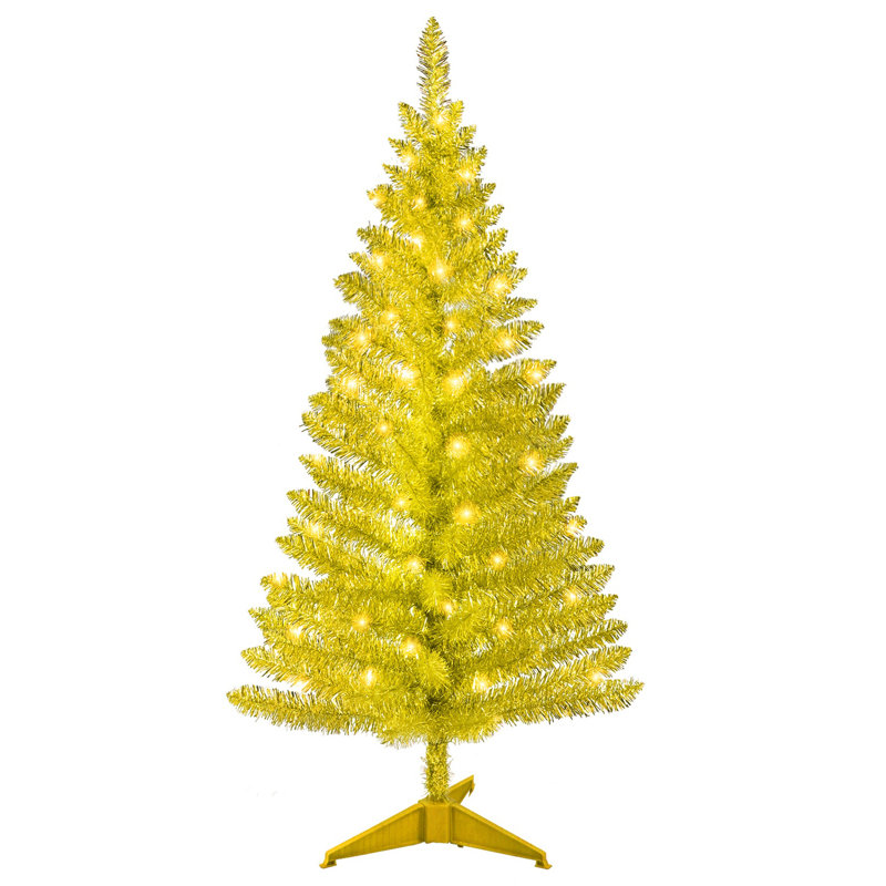 Arbre de Noël doré 4 pi avec 50 lumières UL et 122 pointes en PVC - Arbre de Noël artificiel pré-éclairé pour la décoration intérieure, petit espace, table, appartement ou bureau