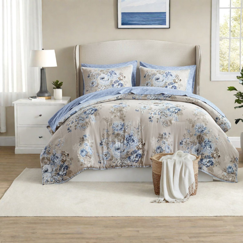 Ensemble de literie réversible, polyester grand motif floral maison de campagne moderne