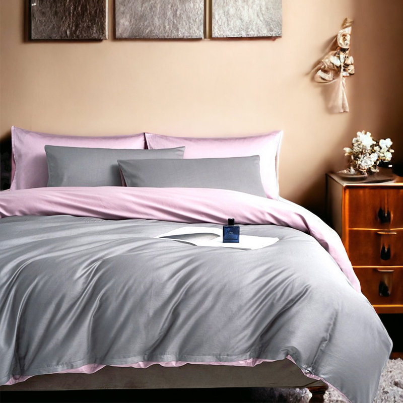 Egyptian-Quality Cotton Floral Duvet Cover, Purple/Gray