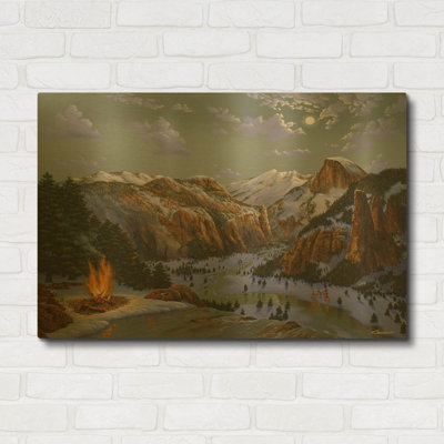 «Miwok Indians At Yosemite» par Eduardo Camoes, art mural en métal doré, 36 po x 24 po