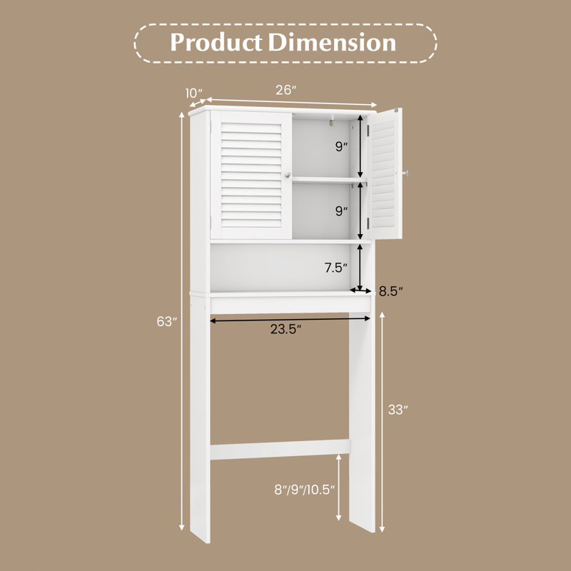 Rauscher Freestanding Over The Toilet Storage Cabinet With Doors and Adjustable Shelf