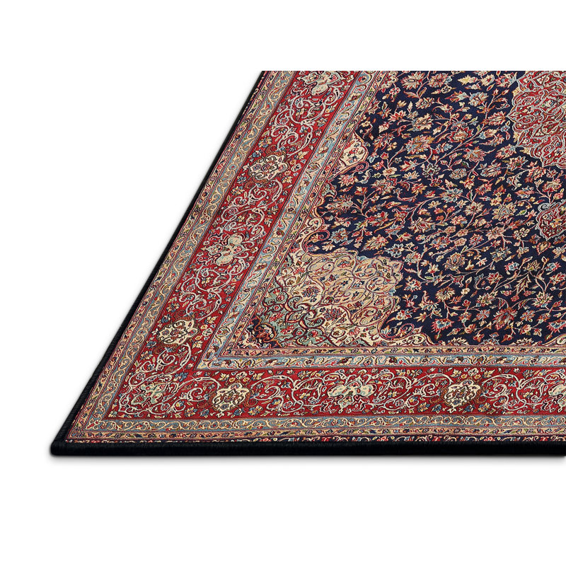 Tapis rouge/bleu/brun traditionnel Sirna, Rectangle 5 pi x 7 pi