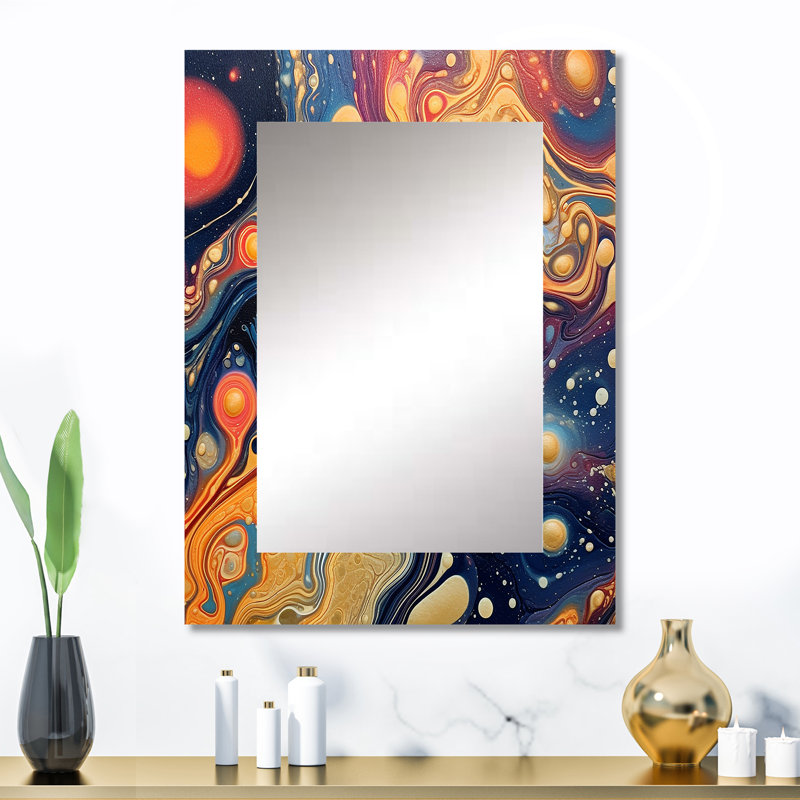 Orange orange bleu galactique II - miroir comètes, miroir mural moderne unique, impression d'art en métal, 32 po x 24 po
