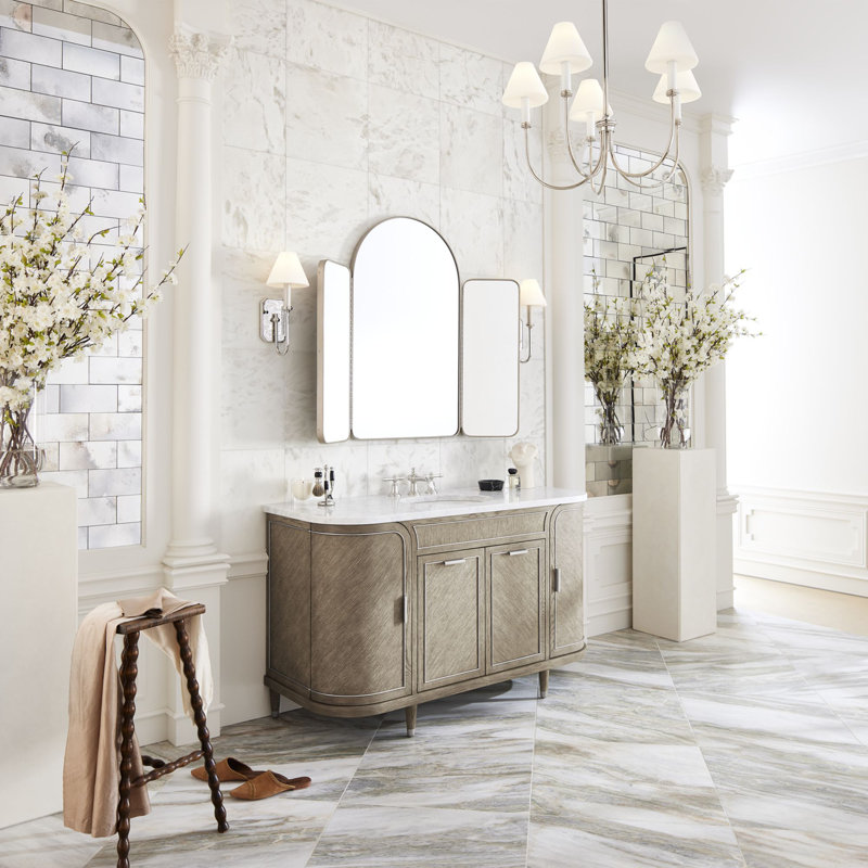 Rosebrook Vanity And Quartz Stone Vanity Top, Brushed Pewter, White Zeus Extreme, Gray Oak