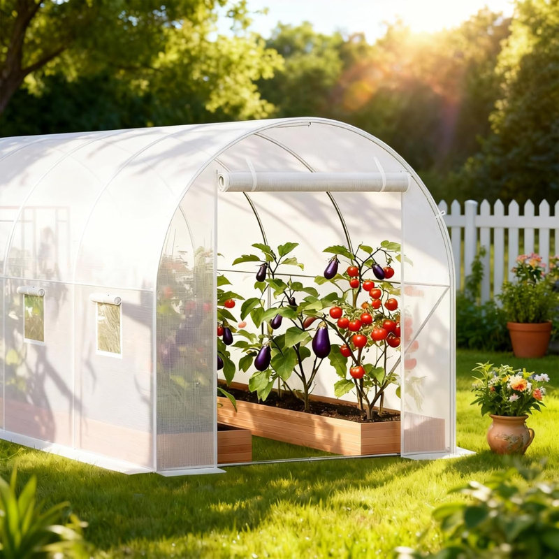14 Ft Walk-In Tunnel Greenhouse for Outdoors, Hoop Garden Plant Winter Hot House with Galvanized Steel Frame, Mesh Door and Screen Window for Backyard