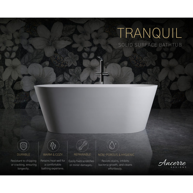 Baignoire autoportante TRANQUIL 65 po en surface solide blanche