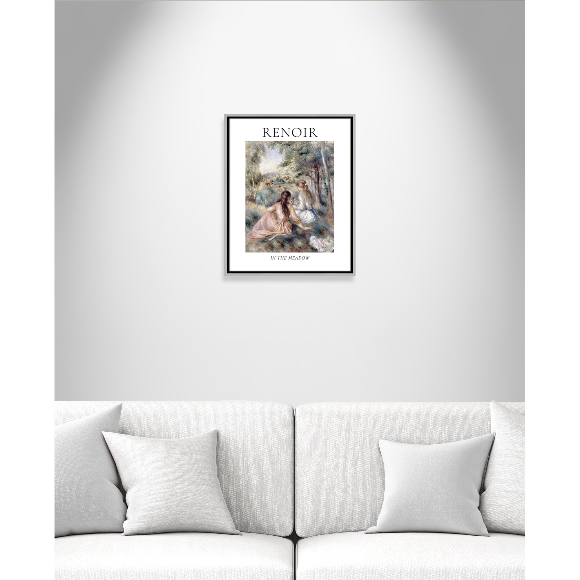 Old Masters Collection " In The Meadow " by Auguste Renoir, Silver Floater Frame, 21.5" H x 17.5" W x 2" D, No