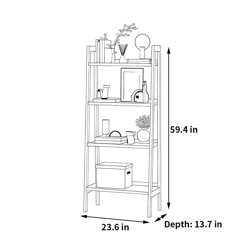 High-quality and stylish bookcase, (4 tablettes) H 59,4 po x l 23,6 po x P 13,7 po, Blanc