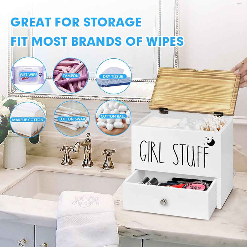 Support pour rangement et décoration de salle de bain, organisateur de produit féminin en bois avec tiroir et couvercle