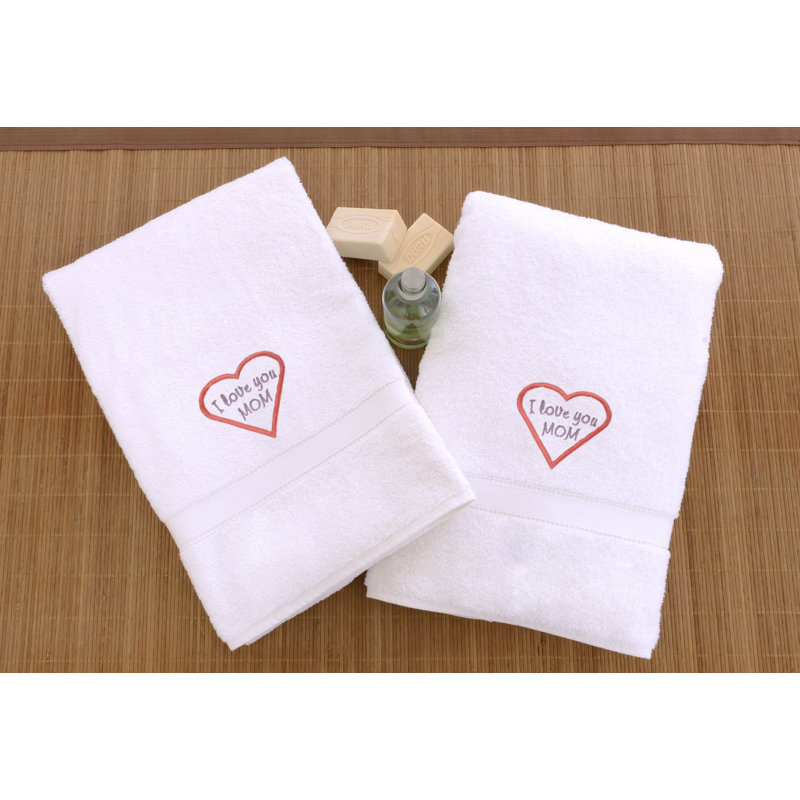 Mom & Dad 100% Cotton Hand Towel, White/Pink