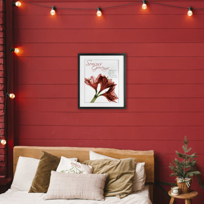«Season's Greetings Holiday Amaryllis», reproduction sous verre encadrée, design par Albert Koetsier