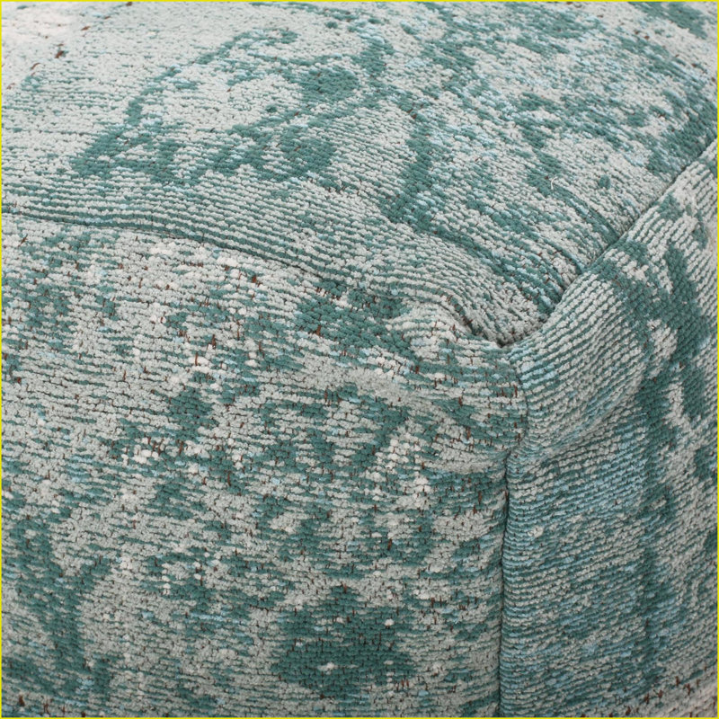Ottoman Pouf | 16” Cube | Teal &amp; Beige | Versatile Floor Cushion | Teal | Fabric, Teal  Damask