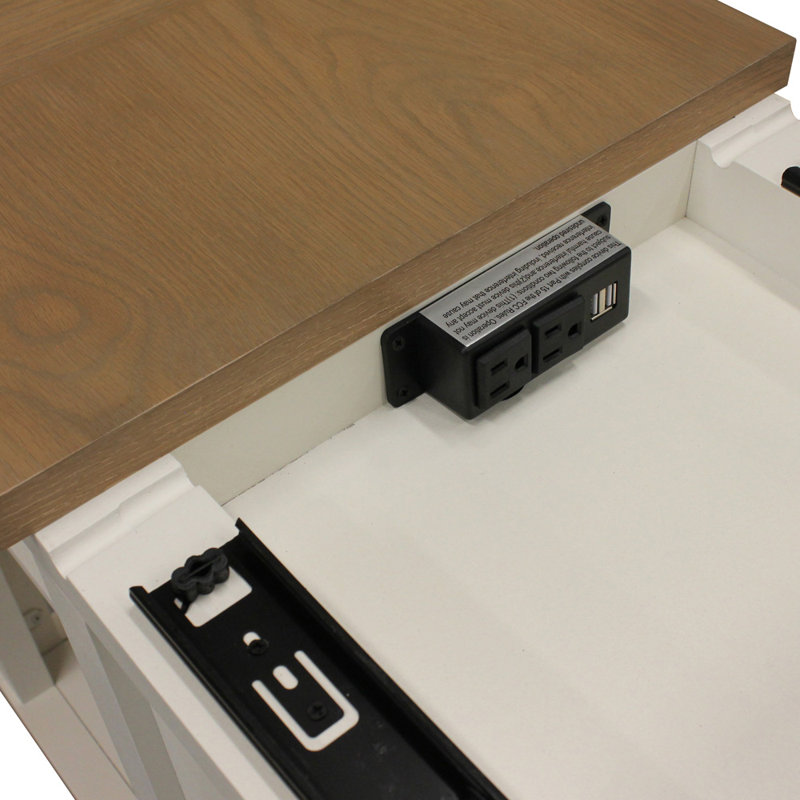 Bankhead Chairside Table with Built-In Outlets and USB Ports, Weathered Natural Top/Cotton Base