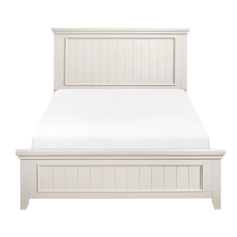 Lit à panneau grand pour chambre à coucher avec finition peinte en blanc délavé