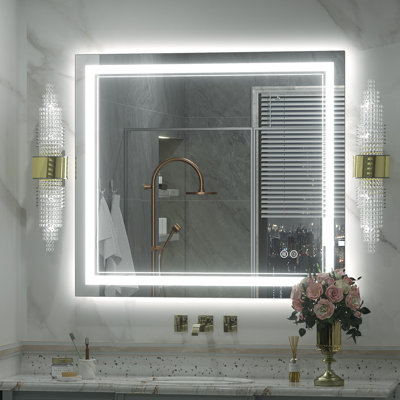  Wayfair Basics® UL Certified Front & Back LED Anti-Fog Tempered Glass Bathroom/Vanity Mirror 