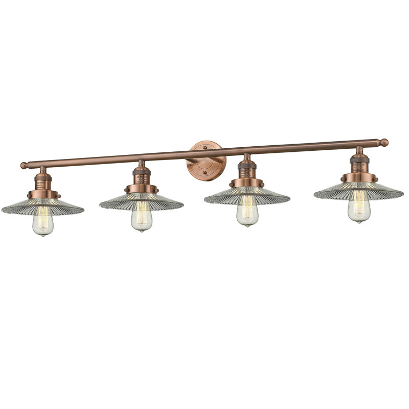 Reyhani 4 - Light Dimmable Vanity Light, Antique Copper, Clear Halophane, 60 Watt Vintage Incandescent Bulb