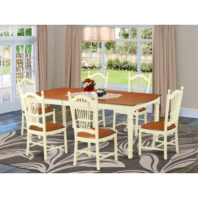 Ensemble de meubles de salle à manger 7 pièces comprenant une table de cuisine rectangulaire avec rallonge papillon et 6 chaises de salle à manger, 42 po x 78 po, babeurre et cerise