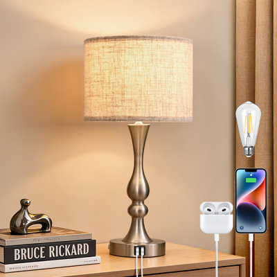 Weber 20.7" Silver Table Lamp with USB and Touch Control