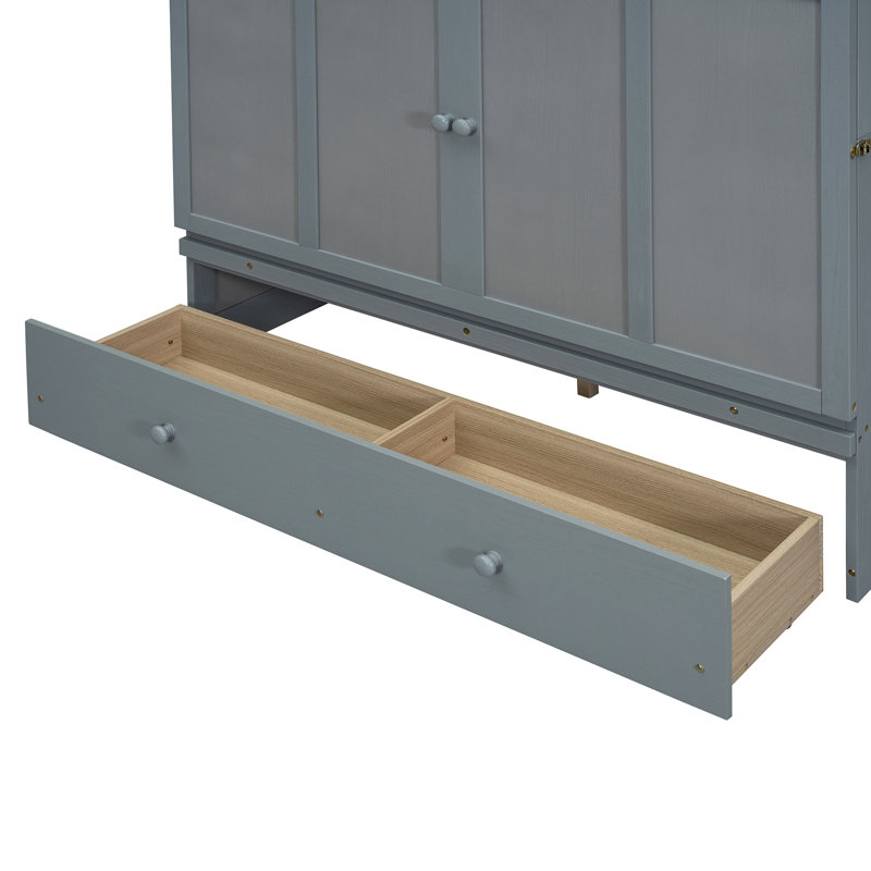 Lit escamotable avec port USB et grand tiroir, gris, Double