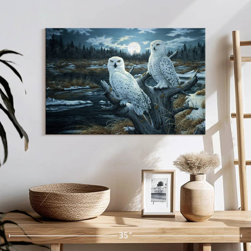 Two Snowy Owls, 16" H x 24" W