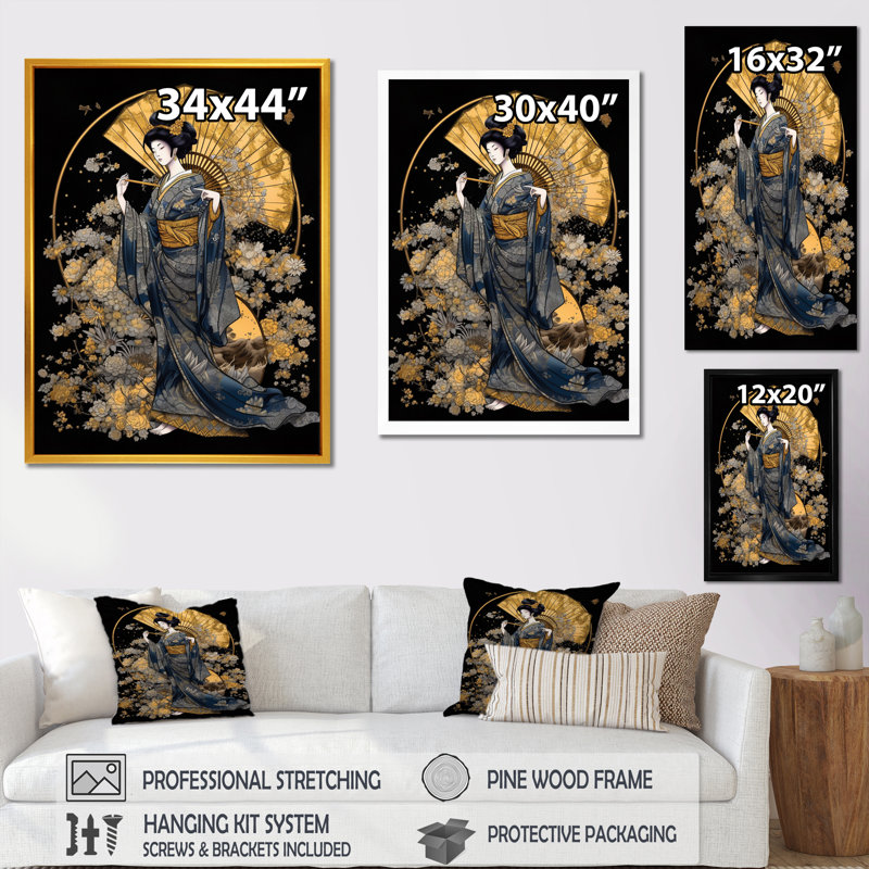 «Elegant Japanese Woman VI - Woman Japon», reproduction sur toile encadrée, Cadre photo noir, H 32 po x l 16 po x P 1 po