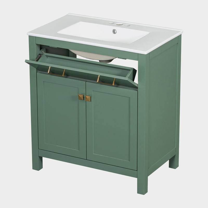 30'' Single Bathroom Vanity with Ceramic Top, Green
