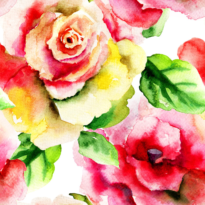 Seamless Pattern with Flowers 1 Piece Wrapped Canvas Painting, 30cm H x 46cm W x 3.8cm D