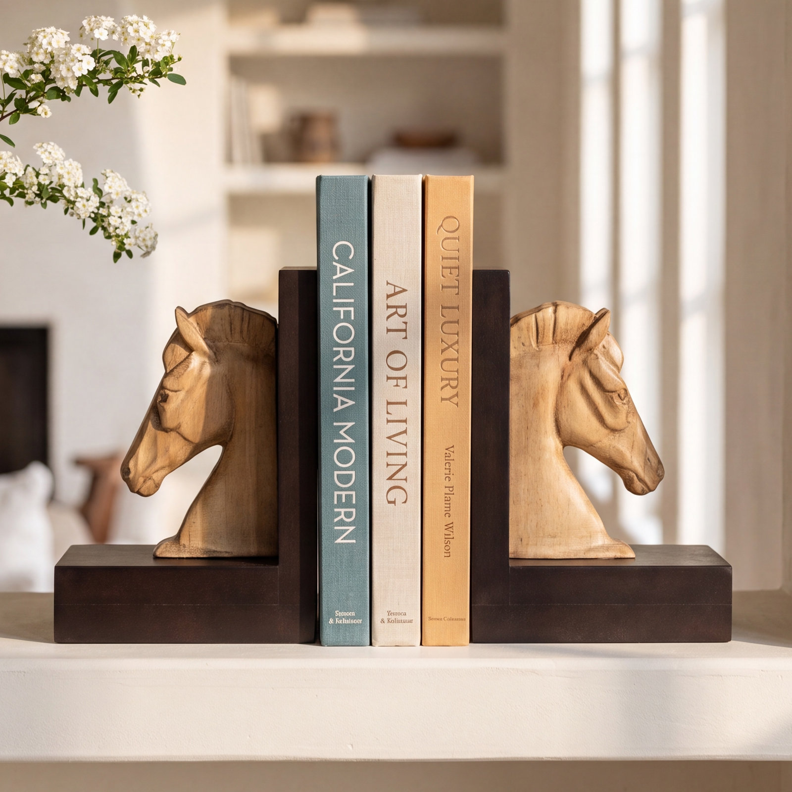 Wood Horse Bookends
