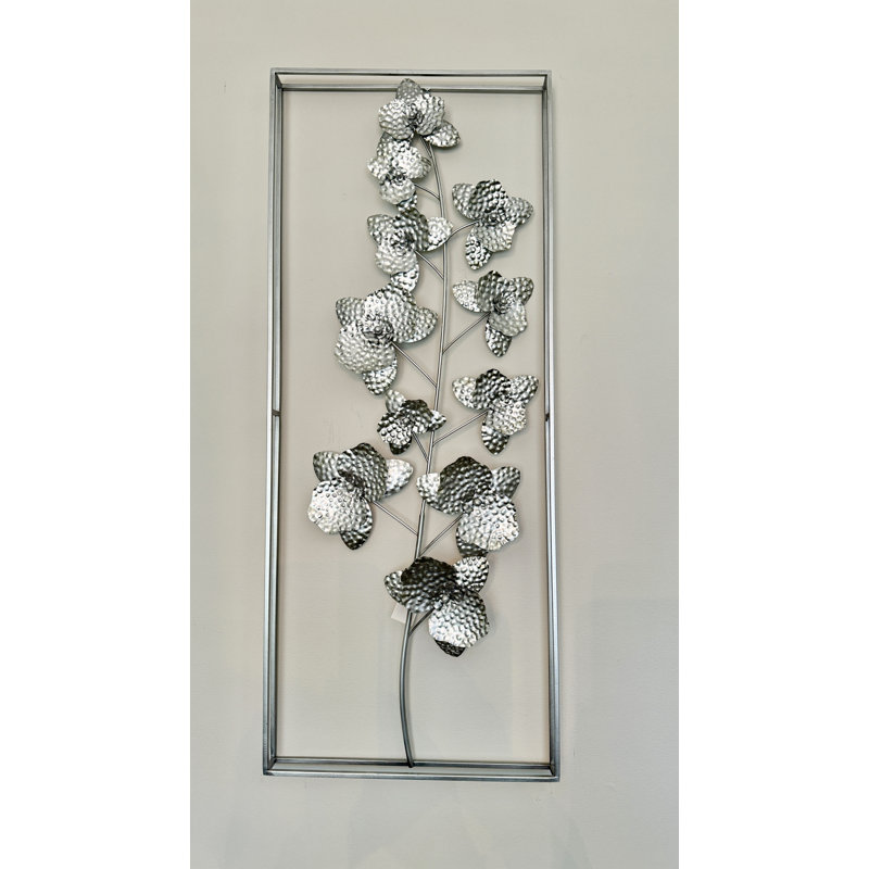 Art mural fleur métallique, Argent argent