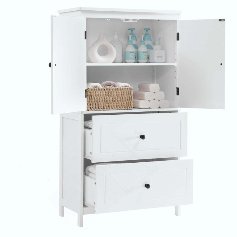 Bathroom Storage Cabinet, Cabinet With Two Doors And Drawers, Adjustable Shelf, MDF Board, White