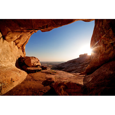 Cave And Sunset In The Desert Mountains - Wrapped Canvas Print