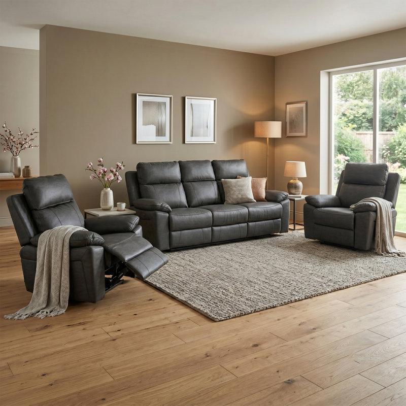 Ceazia 3 Piece Reclining Sofa Set, Dark Grey