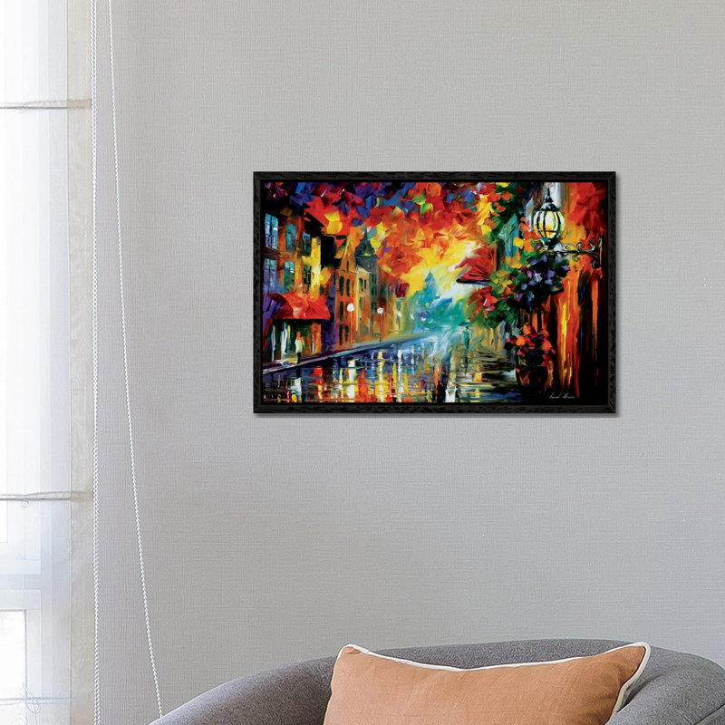 Misty City Mood by Leonid Afremov - Painting on Canvas, 66.04 cm H x 45.72 cm W, Black Framed Canvas