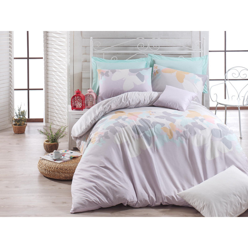 Ensemble de housse de couette 100% coton 4 pièces menthe / rose clair / orange Bedlington