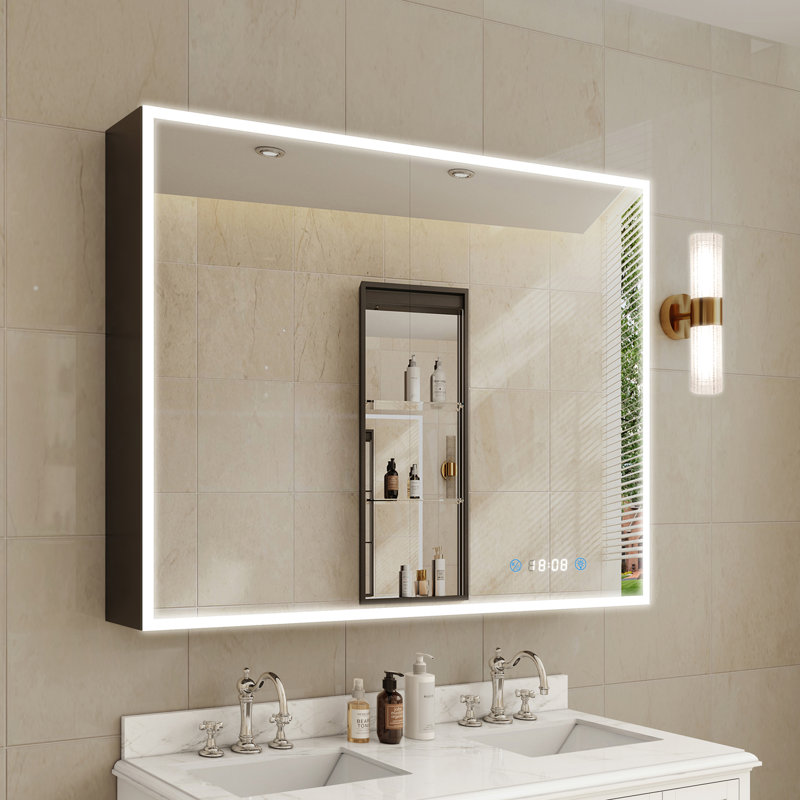 48 In. W X 36 In. H Rectangular Aluminum Dimmable Flowing Led Light Anti-fog Surface Mount Medicine Cabinet With Mirror