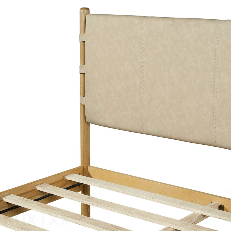 Structure de lit plateforme en bois d'hévéa de qualité supérieure, structure de lit très grand avec tête de lit incluse