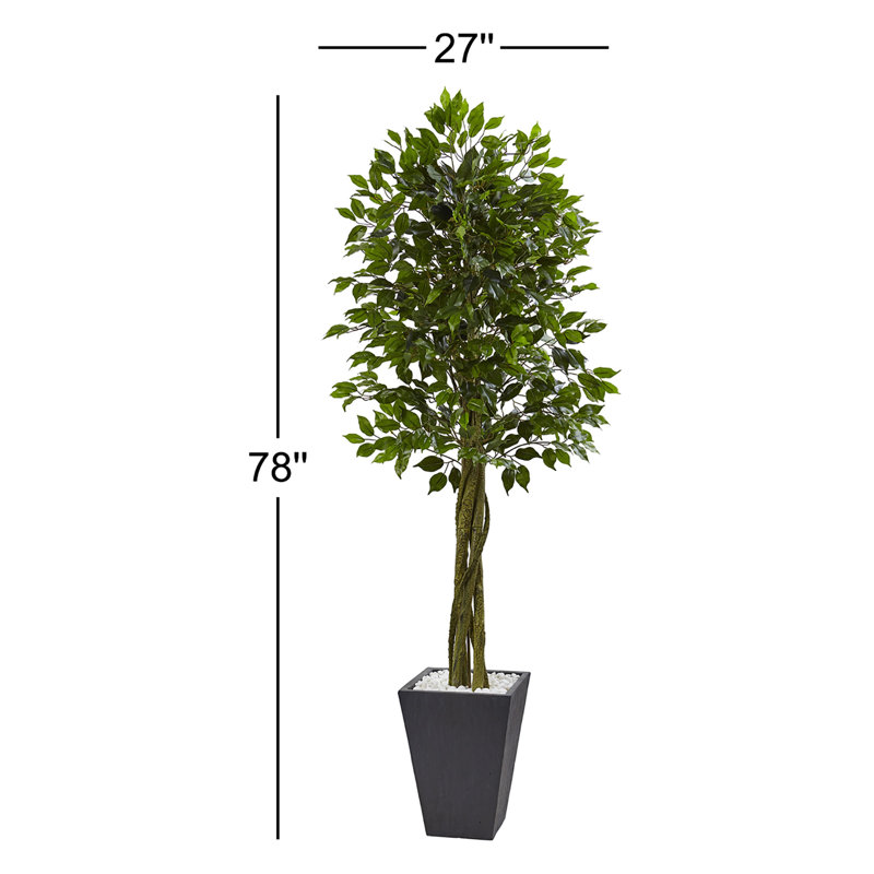 6.5ft. Ficus Artificial Tree with Slate Planter, UV Resistant (Indoor/Outdoor)