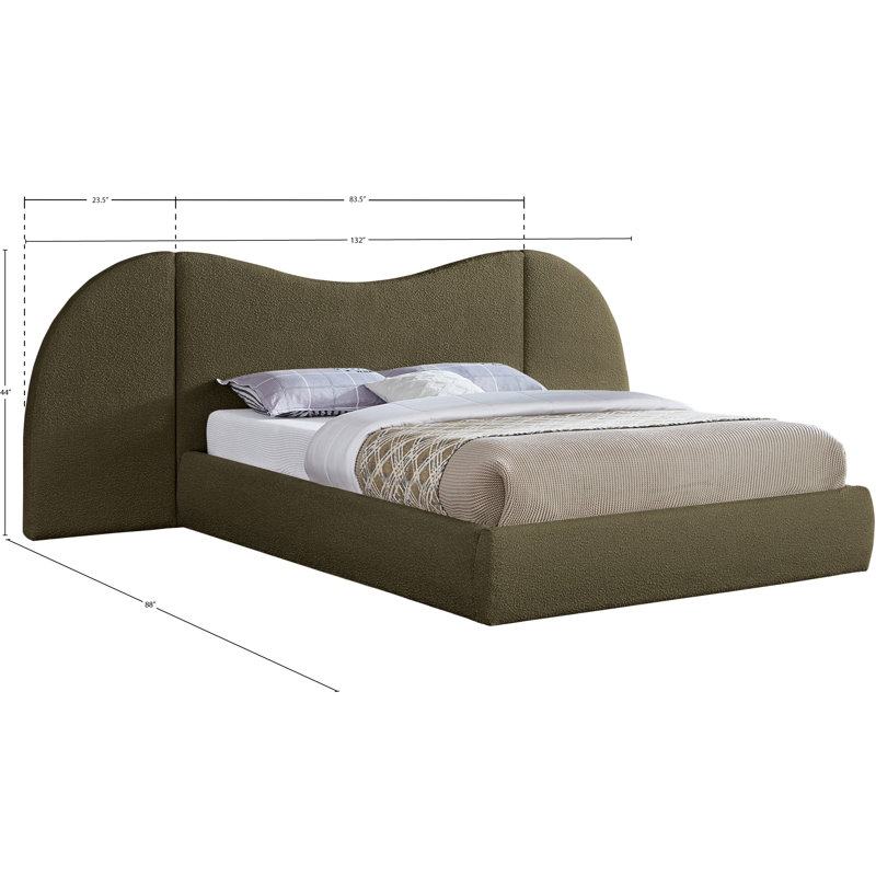 Hyrup Upholstered Panel Bed, King, Olive Green Boucle Fabric