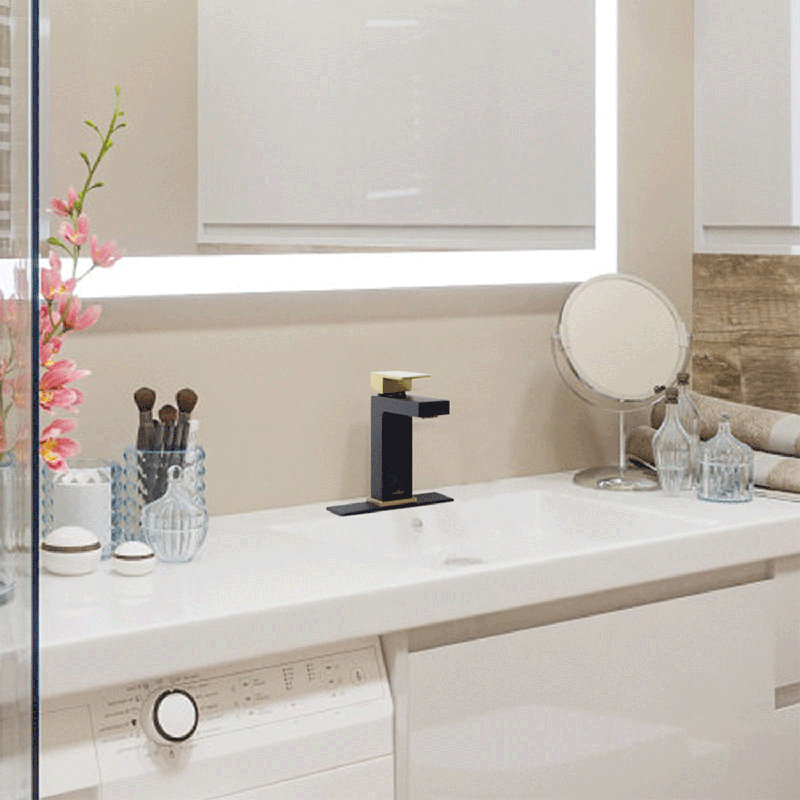 Single-handle Bathroom Faucet with Drain Assembly, Matte Black/Brushed Gold