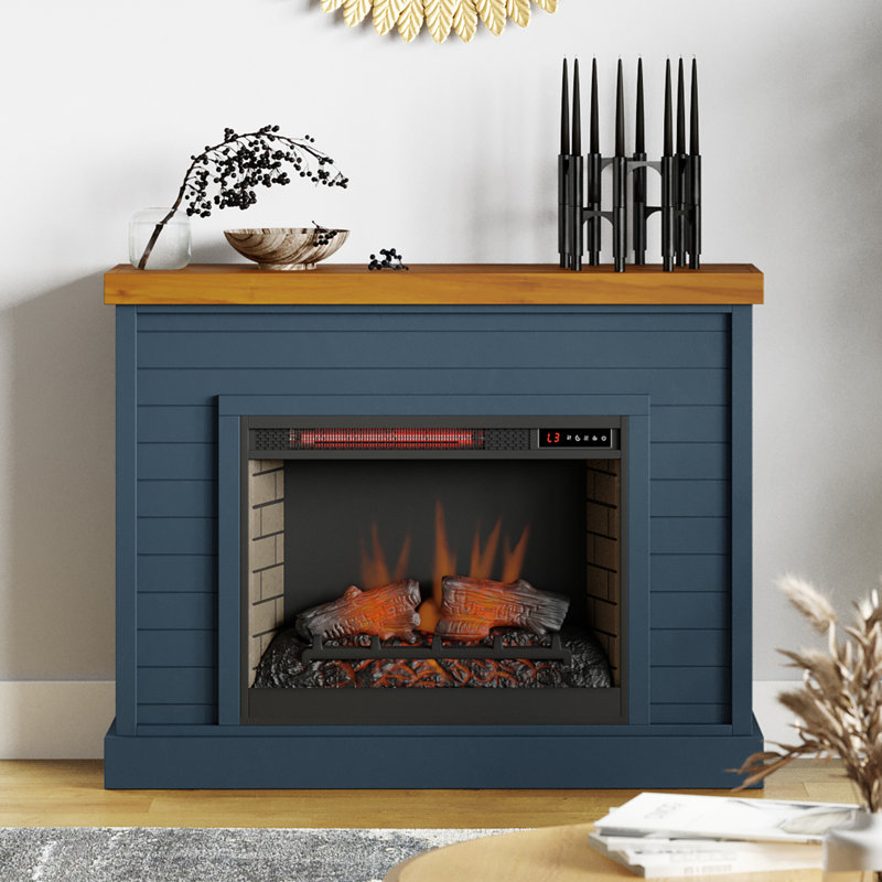 Rimma 48" Farmhouse Electric Fireplace Mantel with 26" Insert, Remote Control, Shiplap Design, Adjustable Flame & Heater