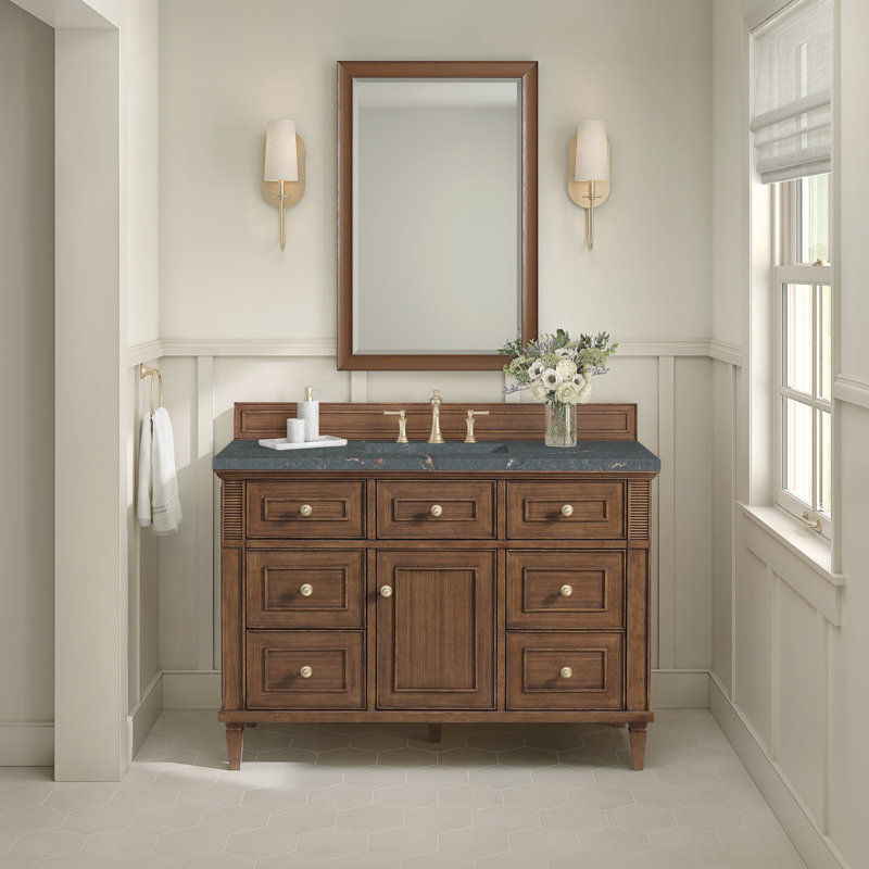 Lorelai 48'' W Single Vanity, Mid-Century Walnut, Parisien Bleu Quartz, 8" Widespread
