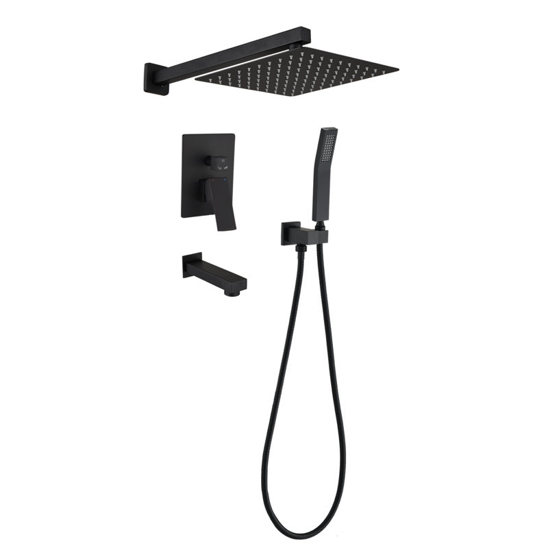 Système de douche complet avec valve brute, Noir mat