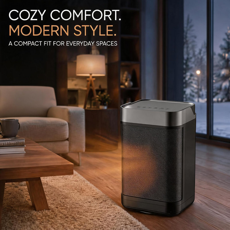PTC Ceramic Space Heater, with 900W/1500W heat settings, overheat protection, Black